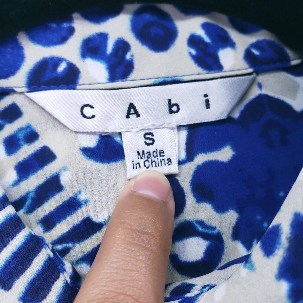 Cabi Blue & White Abstract Print Button Down Short Jewel Shirt Dress Size S - Picture 2 of 16